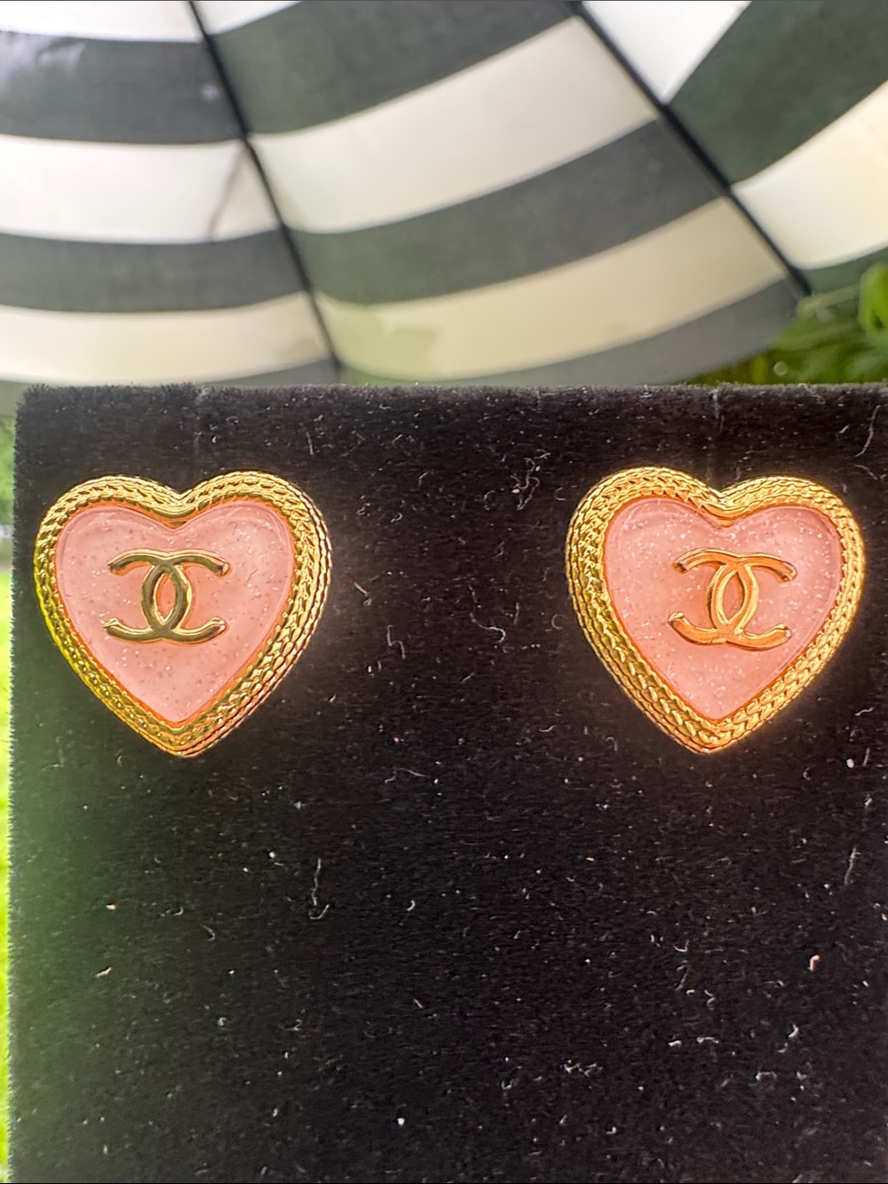 Earrings Pink Heart Stud Earrings with Gold tone Trim